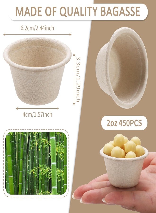 BUWUSMU 450 Pcs Bagasse Fiber Souffle Cups, 2 oz Beige Mini Disposable Condiment Cups, Small Sauce Portion Bowls for Dipping, Snack, Dessert Storage - Image 2